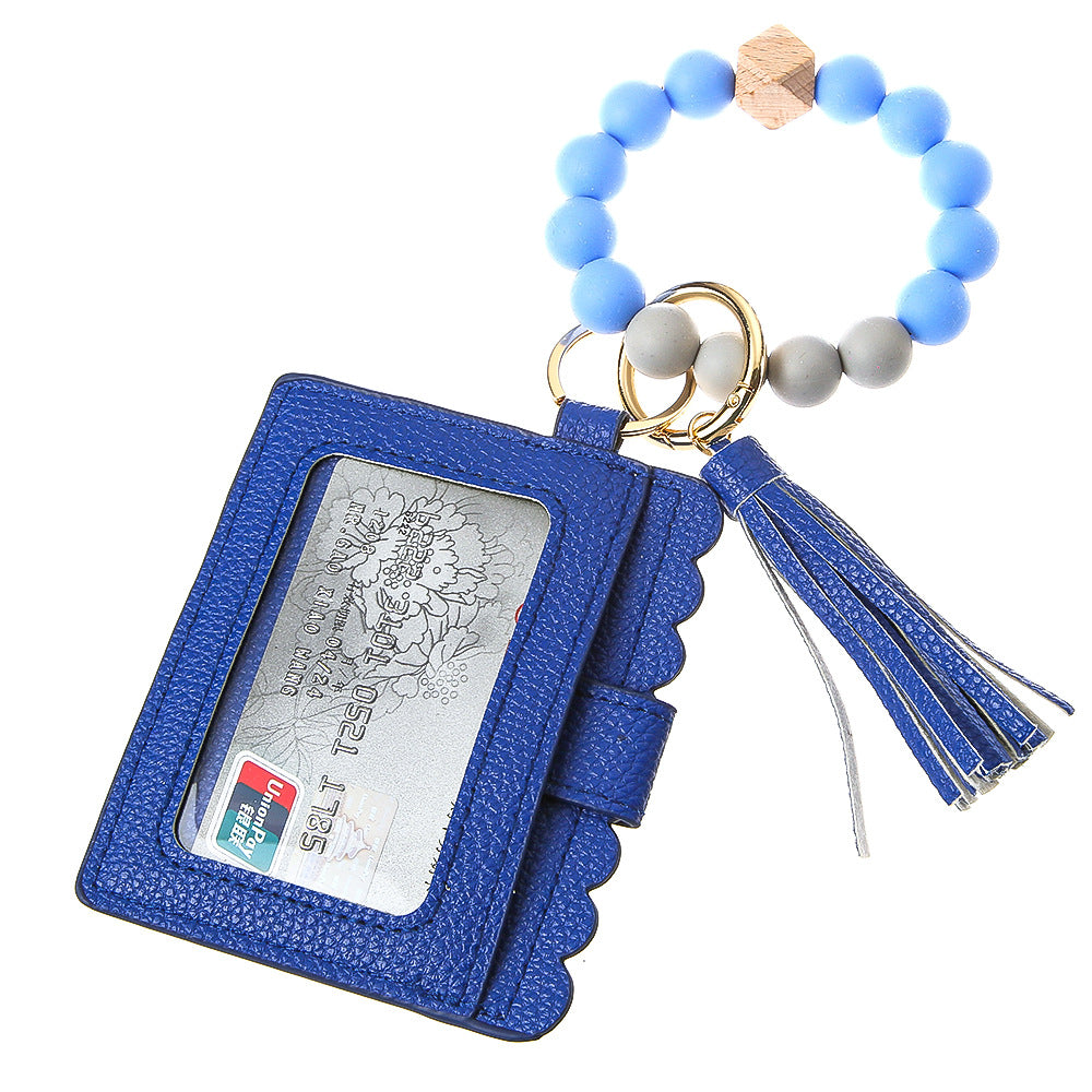 Wholesale Silicone Beaded Bracelet Card Holder Wrist Keychain